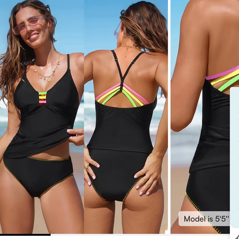 NWT Cupshe Black tankini with neon - size small